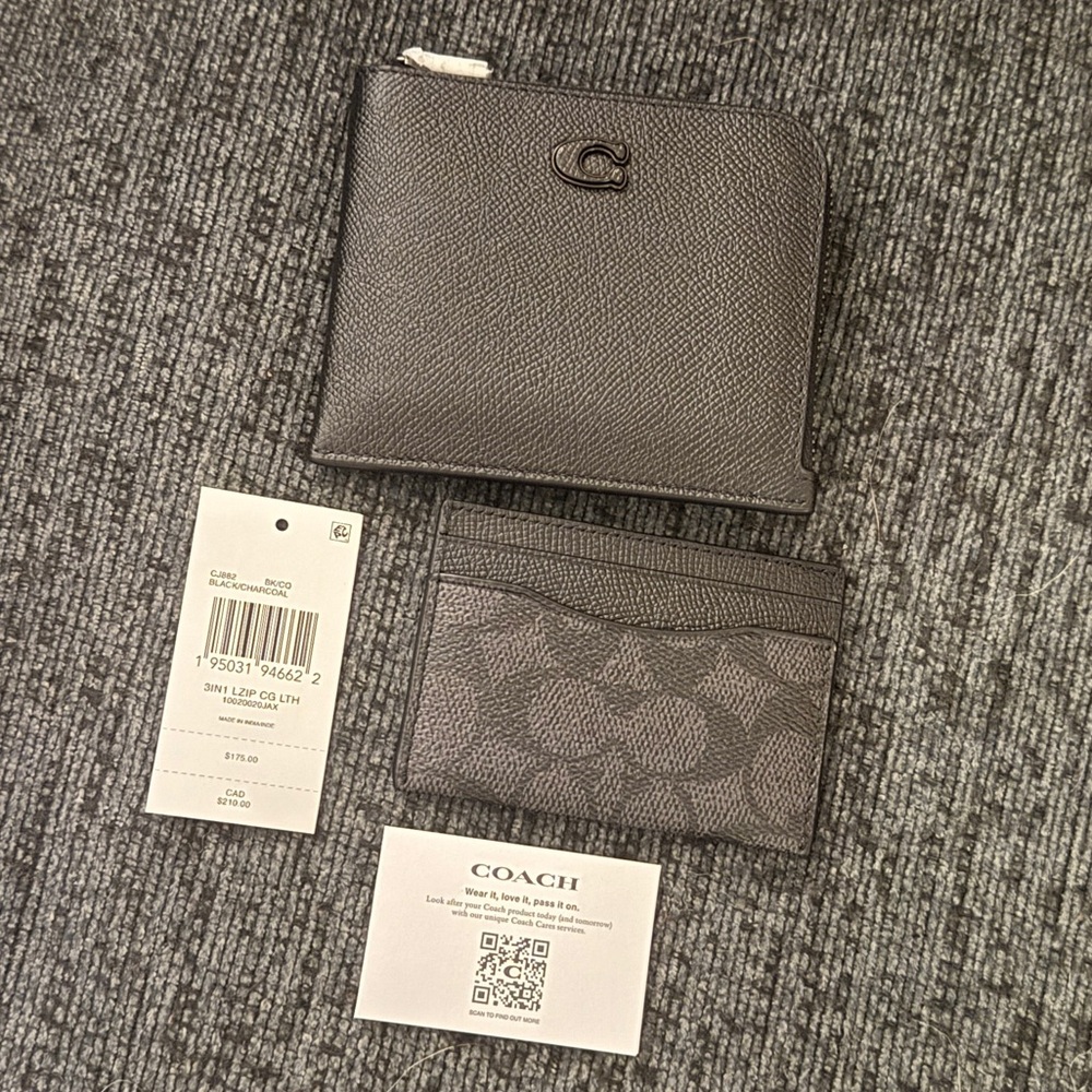 Coach 3in1 L Zip Wallet & Card Case in Signature Canvas & Crossgrain Leather NWT